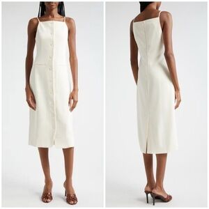 New Staud Una Tailored Midi Dress Ivory White Button Front Sleeveless Sz M